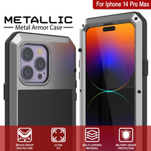 Charger l&#39;image dans la galerie, Coque en métal pour iPhone 15 Pro Max, étui robuste de qualité militaire [antichoc] intégral rigide [argent]
