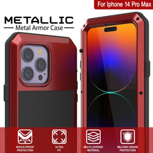 Charger l&#39;image dans la galerie, Coque en métal iPhone 15 Pro Max, étui militaire robuste de qualité supérieure [antichoc] robuste pour tout le corps [rouge].
