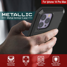 Charger l&#39;image dans la galerie, Coque en métal pour iPhone 14 Pro Max, Coque de protection de qualité militaire robuste [anti-choc] intégrale [noir].
