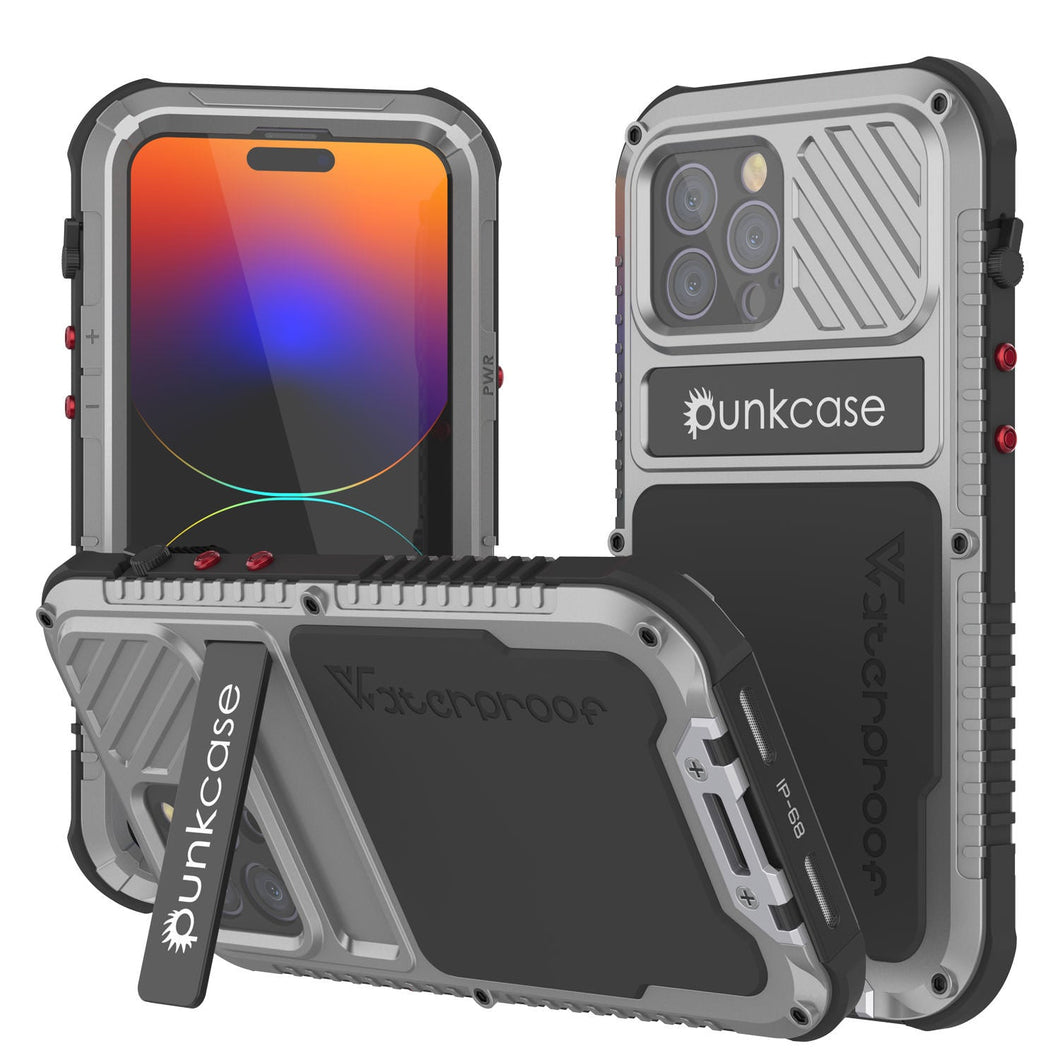 Coque étanche en aluminium pour iPhone 16 Pro Max Metal Extreme 3.0 Series IP68 avec protecteur d'écran intégré et béquille [Argent]