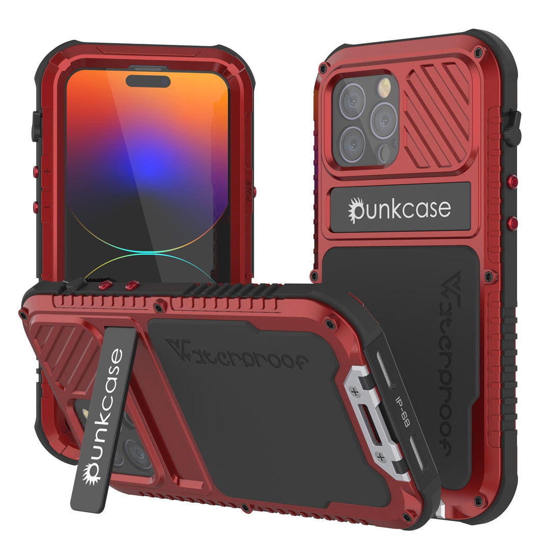 Coque étanche en aluminium pour iPhone 16 Pro Max Metal Extreme 3.0 Series IP68 avec protecteur d'écran intégré et béquille [Rouge]