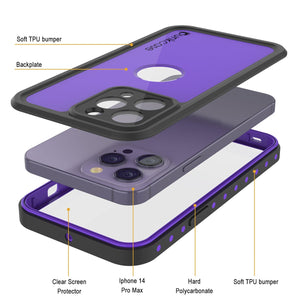 Coque étanche IP68 pour iPhone 14 Pro Max, Punkcase [Violet] [Série StudStar] [Slim Fit] [Anti-poussière]