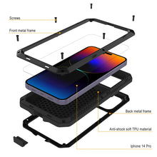 Load image into Gallery viewer, Coque en métal pour iPhone 15 Pro, résistante et durable, de qualité militaire [antichoc] intégrale, rigide, couleur verte foncée.
