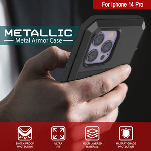 Coque de protection en métal pour iPhone 15 Pro, de qualité militaire et résistance [anti-choc], intégrale et rigide [bleue].