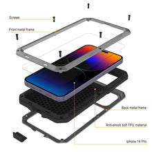 Load image into Gallery viewer, Coque en métal pour iPhone 15 Pro, robuste et résistante de qualité militaire, [antichoc] intégrale [argentée]
