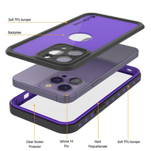 Coque étanche IP68 pour iPhone 14 Pro, Punkcase [Violet] [Série StudStar] [Ajustement Slim] [Résistant à la saleté]