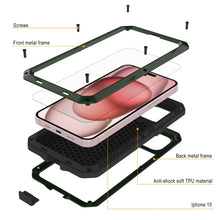 Load image into Gallery viewer, Coque en métal pour iPhone 15, étui robuste de qualité militaire [antichoc] intégral et solide [vert foncé]
