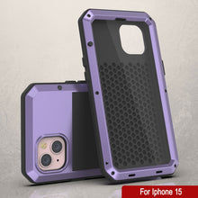 Load image into Gallery viewer, Coque métallique pour iPhone 15, étui robuste de grade militaire, [antichoc], rigide pour tout le corps, couleur violette.
