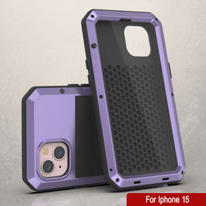 Coque métallique pour iPhone 15, étui robuste de grade militaire, [antichoc], rigide pour tout le corps, couleur violette.