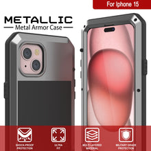 Load image into Gallery viewer, Étui en métal pour iPhone 15, Coque robuste de qualité militaire [antichoc] en corps complet [argenté]
