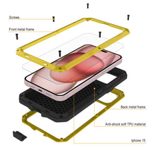 Charger l'image dans la galerie, Coque en métal pour iPhone 15, étui robuste de qualité militaire [anti-chocs] intégral rigide [jaune]
