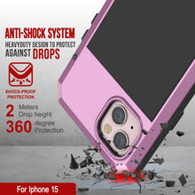 Load image into Gallery viewer, Coque métallique pour iPhone 15, étui résistant de qualité militaire [antichoc] avec protection complète [rose]
