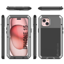 Load image into Gallery viewer, Étui en métal pour iPhone 15, Coque robuste de qualité militaire [antichoc] en corps complet [argenté]
