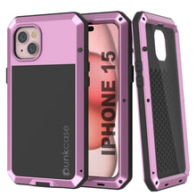 Load image into Gallery viewer, Coque métallique pour iPhone 15, étui résistant de qualité militaire [antichoc] avec protection complète [rose]
