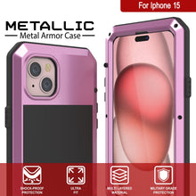 Load image into Gallery viewer, Coque métallique pour iPhone 15, étui résistant de qualité militaire [antichoc] avec protection complète [rose]
