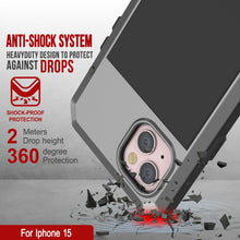 Load image into Gallery viewer, Étui en métal pour iPhone 15, Coque robuste de qualité militaire [antichoc] en corps complet [argenté]

