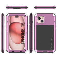 Load image into Gallery viewer, Coque métallique pour iPhone 15, étui résistant de qualité militaire [antichoc] avec protection complète [rose]
