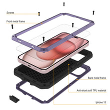 Load image into Gallery viewer, Coque métallique pour iPhone 15, étui robuste de grade militaire, [antichoc], rigide pour tout le corps, couleur violette.
