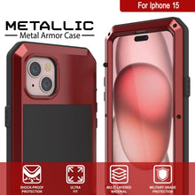 Charger l'image dans la galerie, Coque en métal pour iPhone 15, étui militaire résistant avec armure, protection antidérapante pour l'ensemble du téléphone [anti-chocs], solide [rouge].
