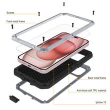 Load image into Gallery viewer, Coque en métal pour iPhone 15, étui résistant aux chocs, de qualité militaire, robuste, recouvrant tout le corps [blanc].
