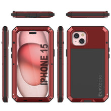 Charger l'image dans la galerie, Coque en métal pour iPhone 15, étui militaire résistant avec armure, protection antidérapante pour l'ensemble du téléphone [anti-chocs], solide [rouge].
