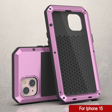Load image into Gallery viewer, Coque métallique pour iPhone 15, étui résistant de qualité militaire [antichoc] avec protection complète [rose]
