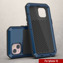 Charger l'image dans la galerie, Coque en métal pour iPhone 15, robuste et résistance de qualité militaire [anti-choc], protection complète et rigide [bleue].
