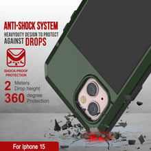 Load image into Gallery viewer, Coque en métal pour iPhone 15, étui robuste de qualité militaire [antichoc] intégral et solide [vert foncé]
