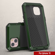 Load image into Gallery viewer, Coque en métal pour iPhone 15, étui robuste de qualité militaire [antichoc] intégral et solide [vert foncé]
