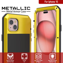 Charger l'image dans la galerie, Coque en métal pour iPhone 15, étui robuste de qualité militaire [anti-chocs] intégral rigide [jaune]
