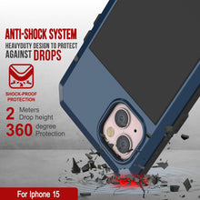 Charger l'image dans la galerie, Coque en métal pour iPhone 15, robuste et résistance de qualité militaire [anti-choc], protection complète et rigide [bleue].
