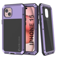 Load image into Gallery viewer, Coque métallique pour iPhone 15, étui robuste de grade militaire, [antichoc], rigide pour tout le corps, couleur violette.
