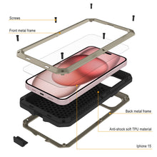 Load image into Gallery viewer, Coque métallique pour iPhone 15, étui robuste de qualité militaire [antichoc] intégral en dur [Or]
