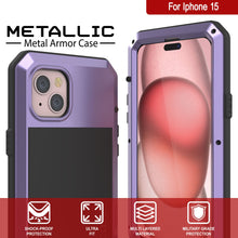 Load image into Gallery viewer, Coque métallique pour iPhone 15, étui robuste de grade militaire, [antichoc], rigide pour tout le corps, couleur violette.
