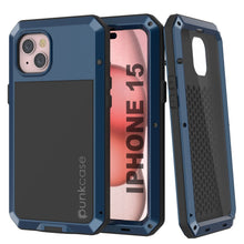 Charger l'image dans la galerie, Coque en métal pour iPhone 15, robuste et résistance de qualité militaire [anti-choc], protection complète et rigide [bleue].

