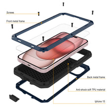 Charger l'image dans la galerie, Coque en métal pour iPhone 15, robuste et résistance de qualité militaire [anti-choc], protection complète et rigide [bleue].
