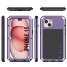 Load image into Gallery viewer, Coque métallique pour iPhone 15, étui robuste de grade militaire, [antichoc], rigide pour tout le corps, couleur violette.
