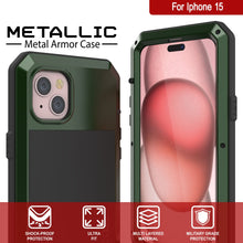 Load image into Gallery viewer, Coque en métal pour iPhone 15, étui robuste de qualité militaire [antichoc] intégral et solide [vert foncé]
