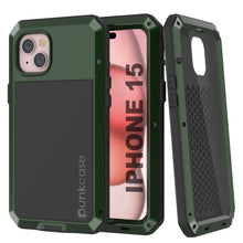 Load image into Gallery viewer, Coque en métal pour iPhone 15, étui robuste de qualité militaire [antichoc] intégral et solide [vert foncé]
