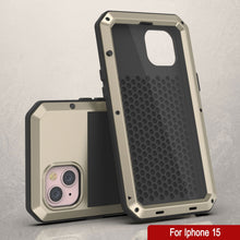 Load image into Gallery viewer, Coque métallique pour iPhone 15, étui robuste de qualité militaire [antichoc] intégral en dur [Or]
