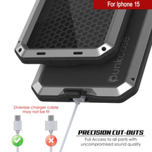 Load image into Gallery viewer, Étui en métal pour iPhone 15, Coque robuste de qualité militaire [antichoc] en corps complet [argenté]

