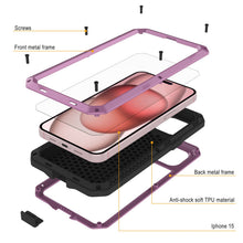 Load image into Gallery viewer, Coque métallique pour iPhone 15, étui résistant de qualité militaire [antichoc] avec protection complète [rose]
