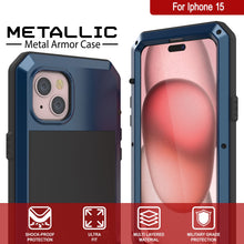 Charger l'image dans la galerie, Coque en métal pour iPhone 15, robuste et résistance de qualité militaire [anti-choc], protection complète et rigide [bleue].

