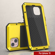 Charger l'image dans la galerie, Coque en métal pour iPhone 15, étui robuste de qualité militaire [anti-chocs] intégral rigide [jaune]
