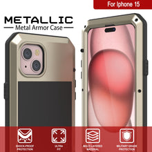 Load image into Gallery viewer, Coque métallique pour iPhone 15, étui robuste de qualité militaire [antichoc] intégral en dur [Or]
