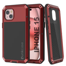 Charger l'image dans la galerie, Coque en métal pour iPhone 15, étui militaire résistant avec armure, protection antidérapante pour l'ensemble du téléphone [anti-chocs], solide [rouge].
