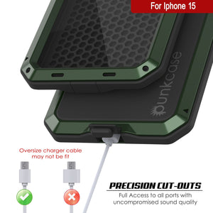 Coque en métal pour iPhone 15, étui robuste de qualité militaire [antichoc] intégral et solide [vert foncé]