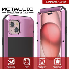 Load image into Gallery viewer, Coque métallique iPhone 15 Plus, étui robuste et résistant aux chocs de qualité militaire, couverture intégrale [antichoc] en dur [rose].

