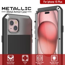 Load image into Gallery viewer, Coque en métal pour iPhone 15 Plus, étui résistant de qualité militaire [anti-choc], rigide avec corps complet [argenté]
