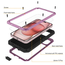 Load image into Gallery viewer, Coque métallique iPhone 15 Plus, étui robuste et résistant aux chocs de qualité militaire, couverture intégrale [antichoc] en dur [rose].
